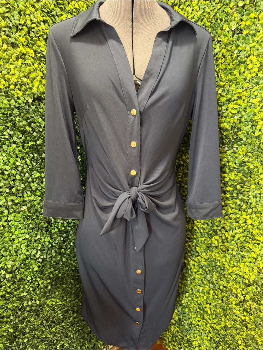 Philosophy Charcoal Midi Shirt Dress with Gold Buttons
